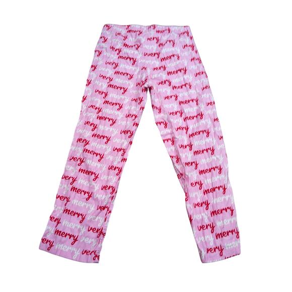 J Crew Pink Red White Merry Holiday Pajama Set Lounge Womens Medium - Picture 6 of 9